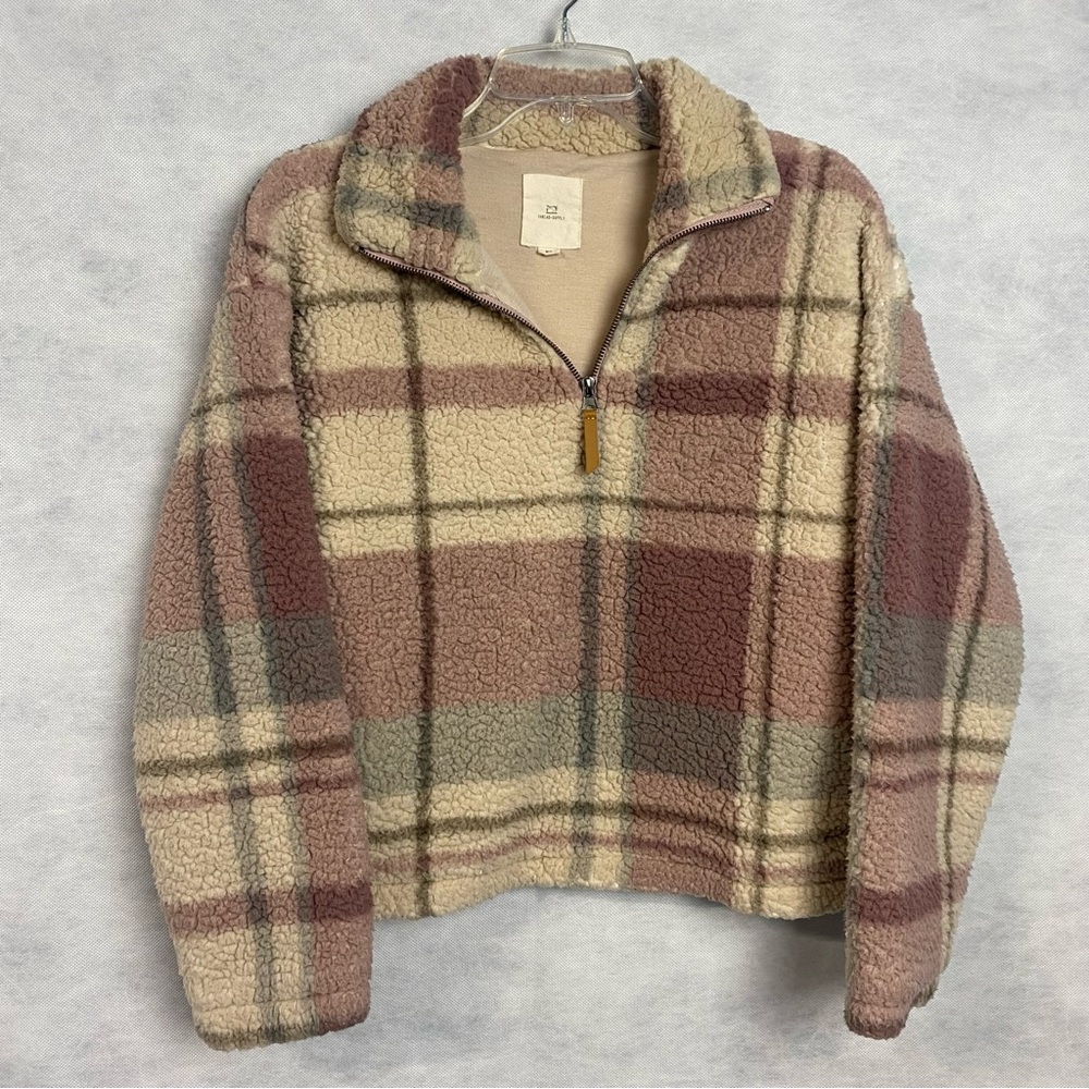 Thread & Supply Women's Sherpa Fleece 1/4 Zip Pullover Sz XS Multicolor Cropped